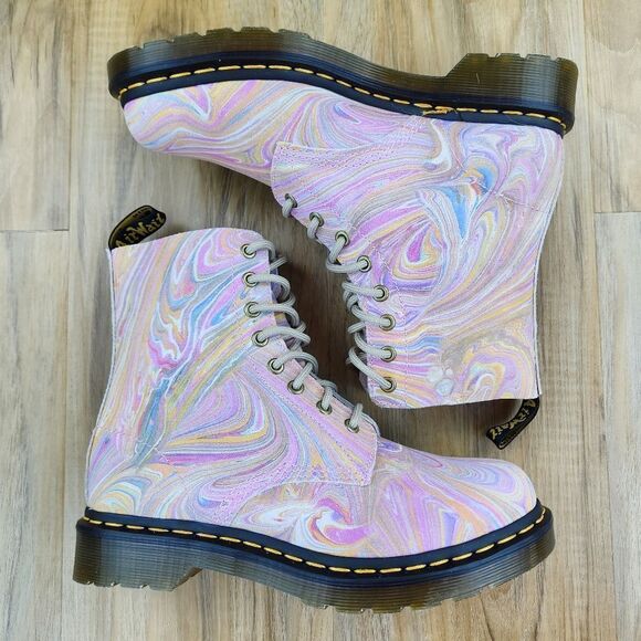 🩵NIB Dr. Martens Pink & Orange Pascal Marbled Suede Boots Size 8 - Picture 10 of 15